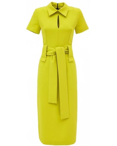 Julia Allert Midi Dress With Belt Light Green - Yellow