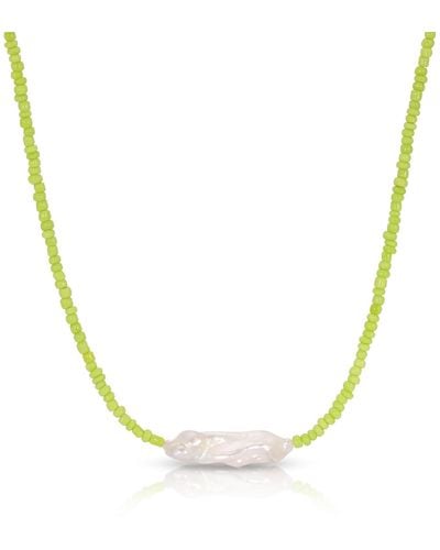 Essentials Coloured Baroque Pearl Necklace - Green
