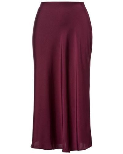 BLUZAT Burgundy Satin Midi Skirt - Purple
