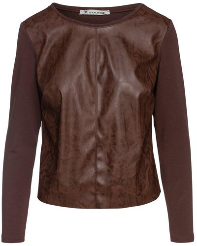 Conquista Chocolate Faux Leather Detail Top - Brown