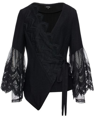Smart and Joy Lace Edges Knitted Wrap-over Top - Black