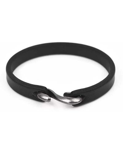 N'damus London Leather Bracelet With Hook Closure - Black