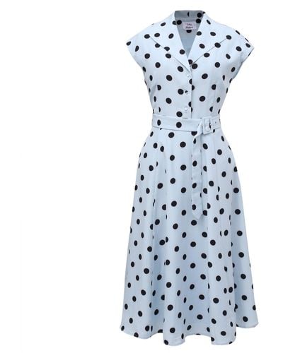 Smart and Joy Retro Polka Dots Shirt Dress - Blue