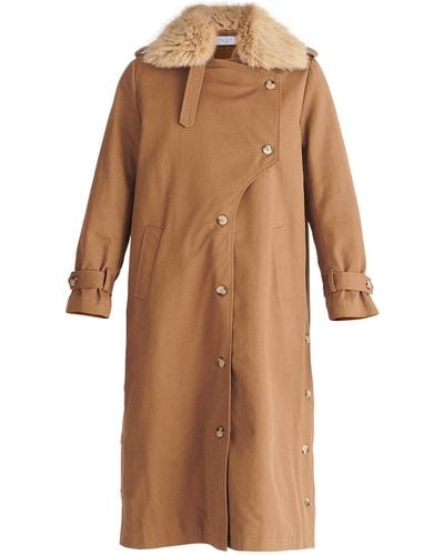 Paisie Faux Fur Collar Coat In Camel - Brown