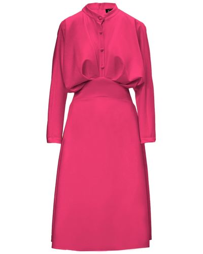 BLUZAT Fuchsia Midi Dress With Draping And Buttons - Pink