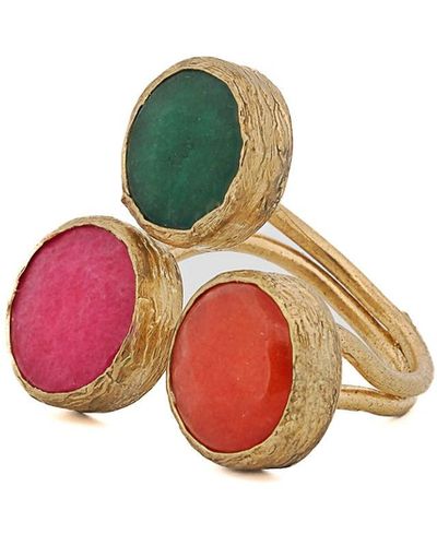 Ebru Jewelry Triple Gemstone Ebru Ring - Red