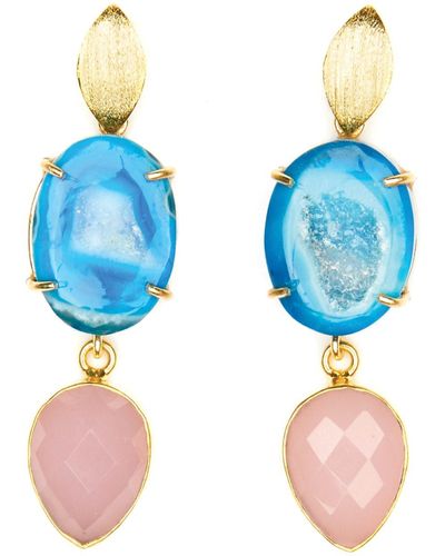Magpie Rose Blue Agate & Pink Chalcedony Cocktail Earrings