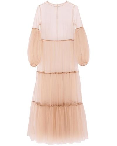 Helene Galwas Alena Maxi Tulle Dress Nude - Pink