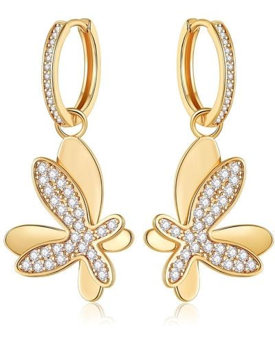 Classicharms Pavé Diamond Butterfly Dangle Drop Hoop Earrings - Metallic