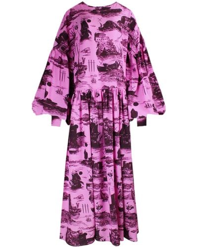 Klements Dusk Dress In Doomed Voyage Print, Sorbet & Port - Purple
