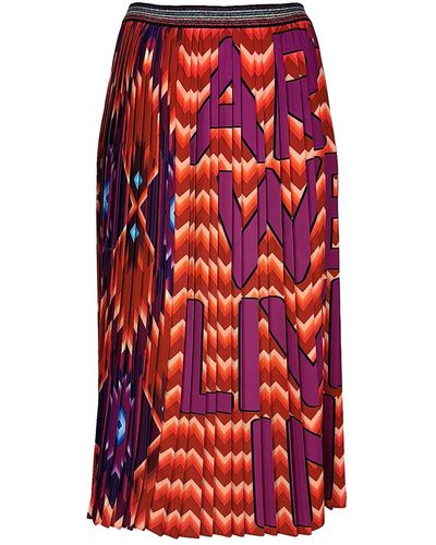 Lalipop Design Geometric Pattern With Fuchshia Logo Print Pleated Midi Skirt - Red