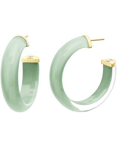 Gold & Honey Small Illusion Hoops In Moody Jade - Green