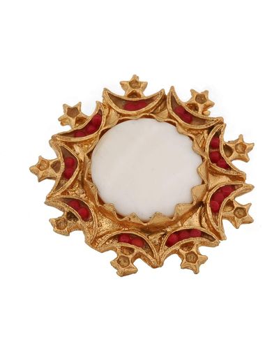 Ebru Jewelry Star & Moon Gemstone Chunky Unique Gold Ring - Brown