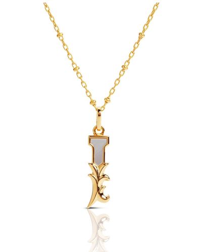 Kasun Plated I Initial Necklace With Mother Of Pearl - Metallic