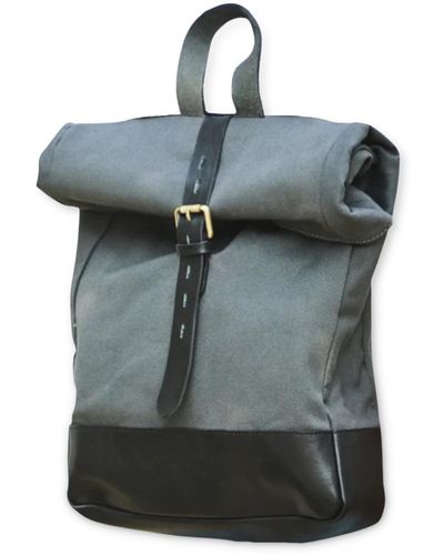 VIDA VIDA Canvas & Leather Roll Top Bag - Blue