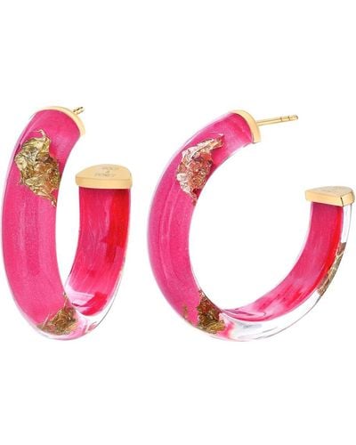 Gold & Honey Gold Leaf Hoop Earrings In Pink