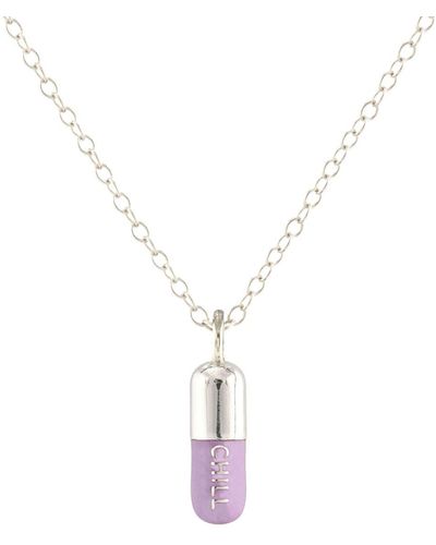 Kris Nations Chill Pill Enamel Necklace Sterling Silver & Peri Lilac - Metallic