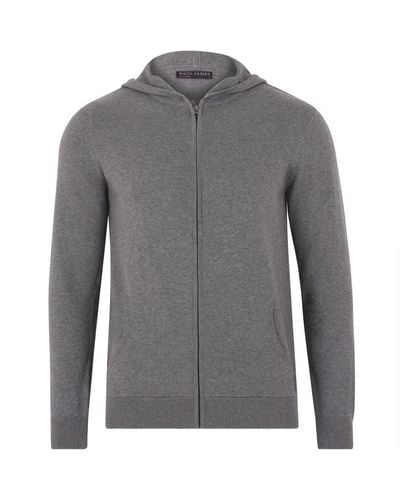 Paul James Knitwear S Lightweight Cotton Zip Through Knitted Jackson Hoodie - Grey
