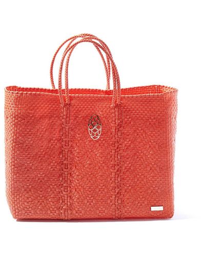 Lolas Bag Orange Book Tote With Clutch - Red