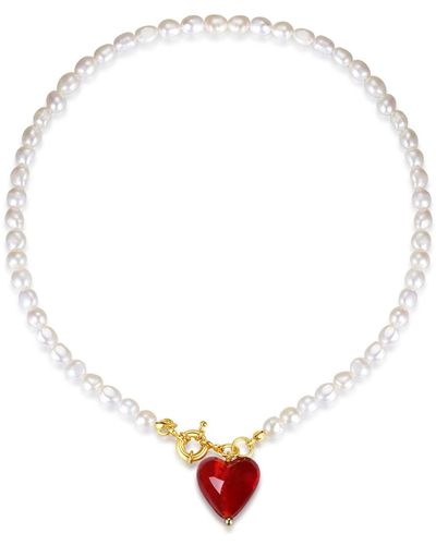 Classicharms Esmée Glaze Heart Pendant Pearl Necklace - Metallic