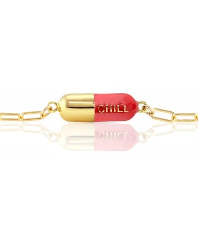Kris Nations Chill Pill Enamel Bracelet Gold Filled & Red Coral Enamel - Pink