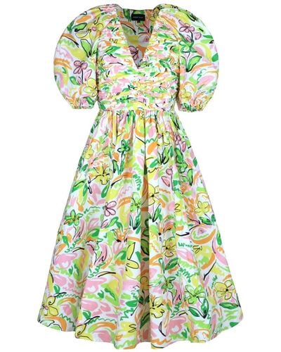 Jessie Zhao New York Wonderland Floral Taffeta Midi Dress - Green