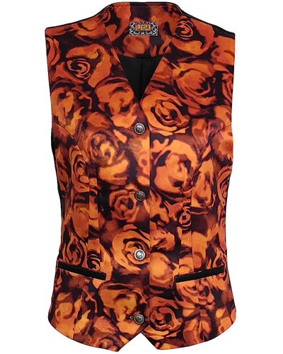 Lalipop Design Floral Digital Print & Vegan Leather Vest - Orange