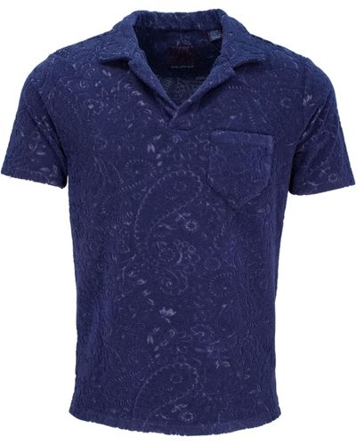 lords of harlech Johnny Paisley Towel Polo Shirt - Blue