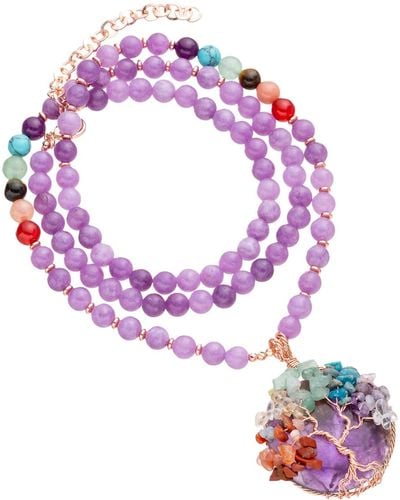 Eye Candy LA Tree Of Life Amethyst Pendant Necklace - Purple