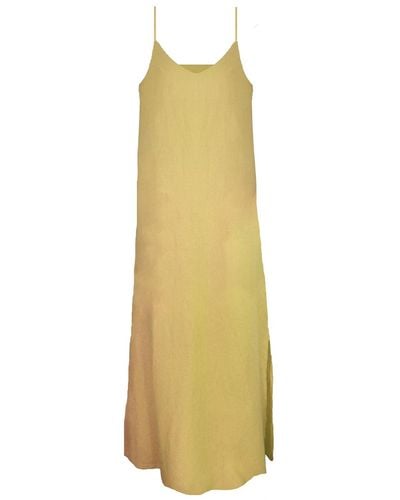 Larsen and Co Pure Linen Marrakesh Dress In Chartreuse - Yellow