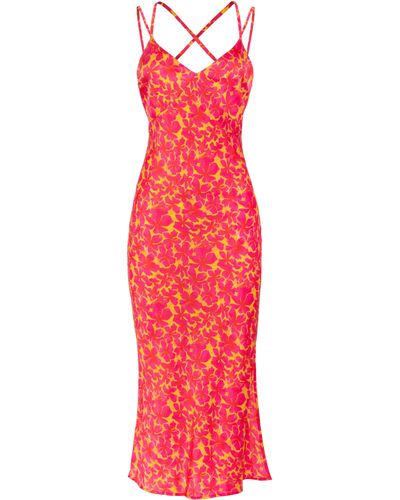 JAAF Silk-satin Slip Dress In Hibiscus Print - Red