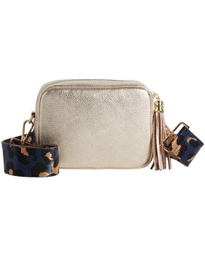 Betsy & Floss Verona Crossbody Tassel Bag With Dark Blue Leopard Strap - Metallic