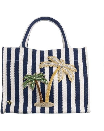 Laines London Laines Couture Hand Embellished Palm Tree Tote Bag - Blue