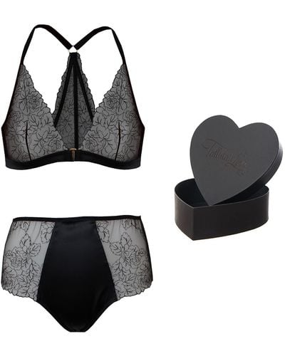 Tallulah Love Midnight Rose Gift Set: Bralette,high-waisted Brief & Heart Box - Black