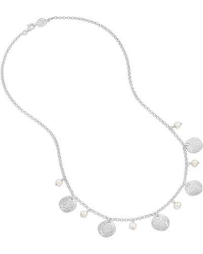 Dower & Hall White Pearl & Disc Collar Necklace In Sterling - Metallic