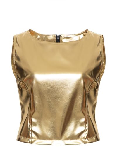 Balletto Athleisure Couture Cropped Tech Pelle Shirt En - Metallic