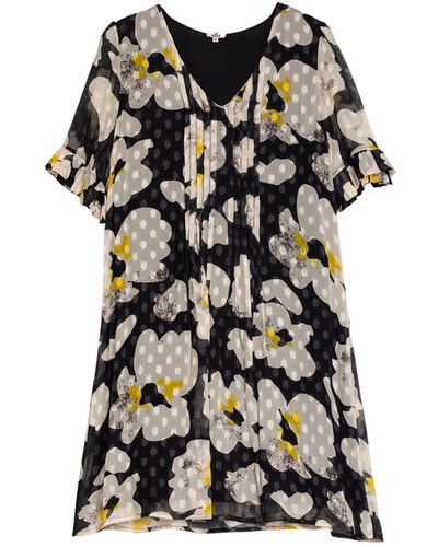 Niza Short Short Sleeve Floral Print Dress - Black