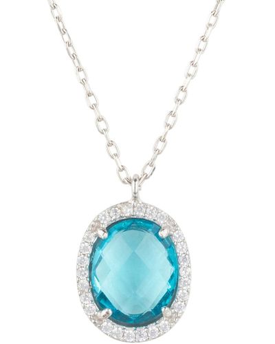 LÁTELITA London Beatrice Oval Gemstone Pendant Necklace Silver Blue Topaz Hydro