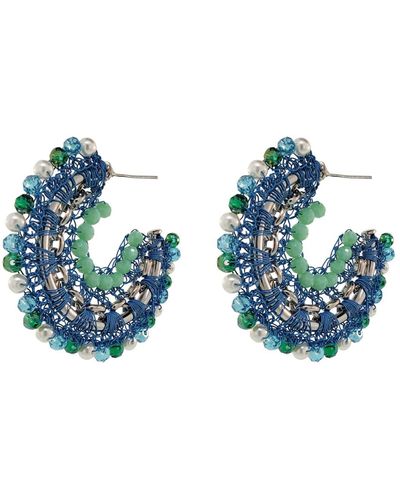 Lavish by Tricia Milaneze Ocean Blue Mix Ripples Hoops Handmade Crochet Earrings