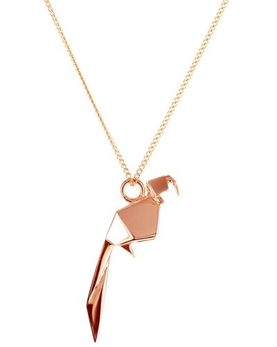Origami Jewellery Sterling Silver & Pink Gold Mini Parrot Origami Necklace - Metallic