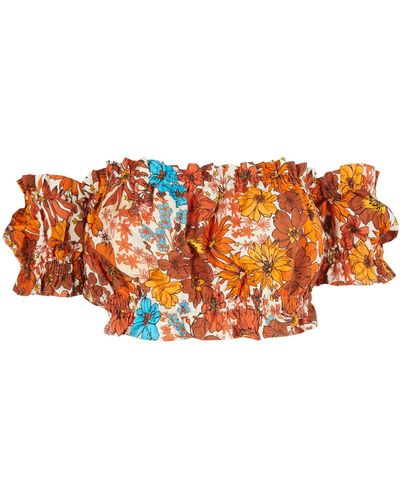Lavaand The Evelyn Bardot Top In Floral - Orange