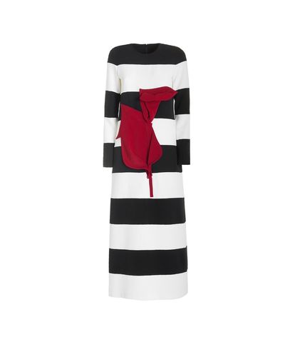 Julia Allert Striped Dress With Red Rose Accent