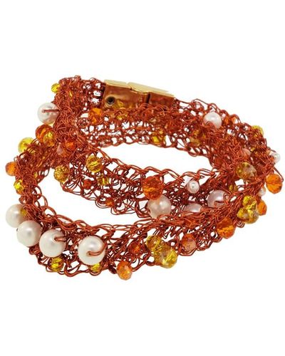 Lavish by Tricia Milaneze Sunny Orange Maisie Narrow Crochet Handmade Double Bracelet & Choker - Brown