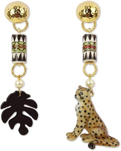 Midnight Foxes Studio Cheetah & Monstera Leaf Gold Earrings - Metallic