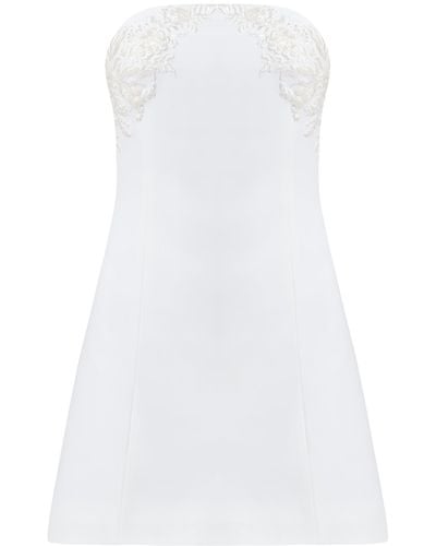 Tia Dorraine Rehearsal Dinner Hand-embroidered Mini Dress - White