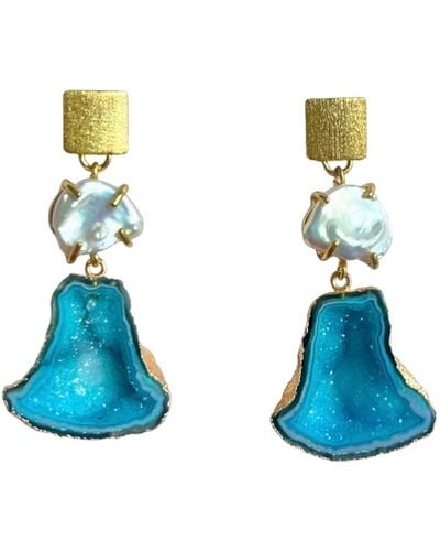 Magpie Rose The Pearl Rocks Aqua Earrings - Blue