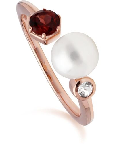 Gemondo Garnet, Pearl & Topaz Open Ring In Rose Gold Plated Silver - Red