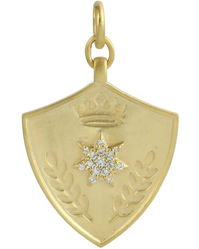 Artisan 14k Gold & Diamond Shield With Per Aspera Ad Astra Pendant - Metallic