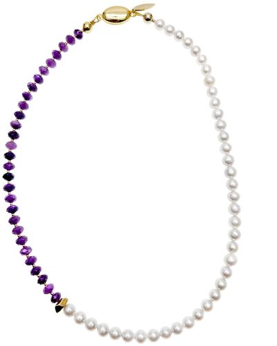 Farra Purple And White Amethyst & Freshwater Pearls Short Necklace - Metallic