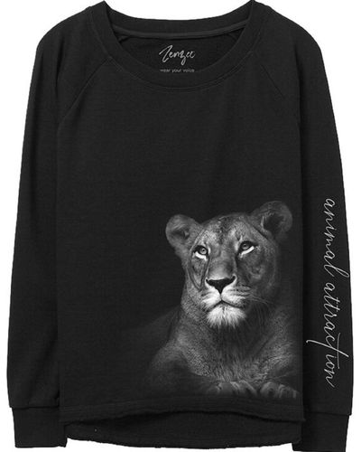 Zenzee Lioness Animal Print Crewneck Sweatshirt - Black
